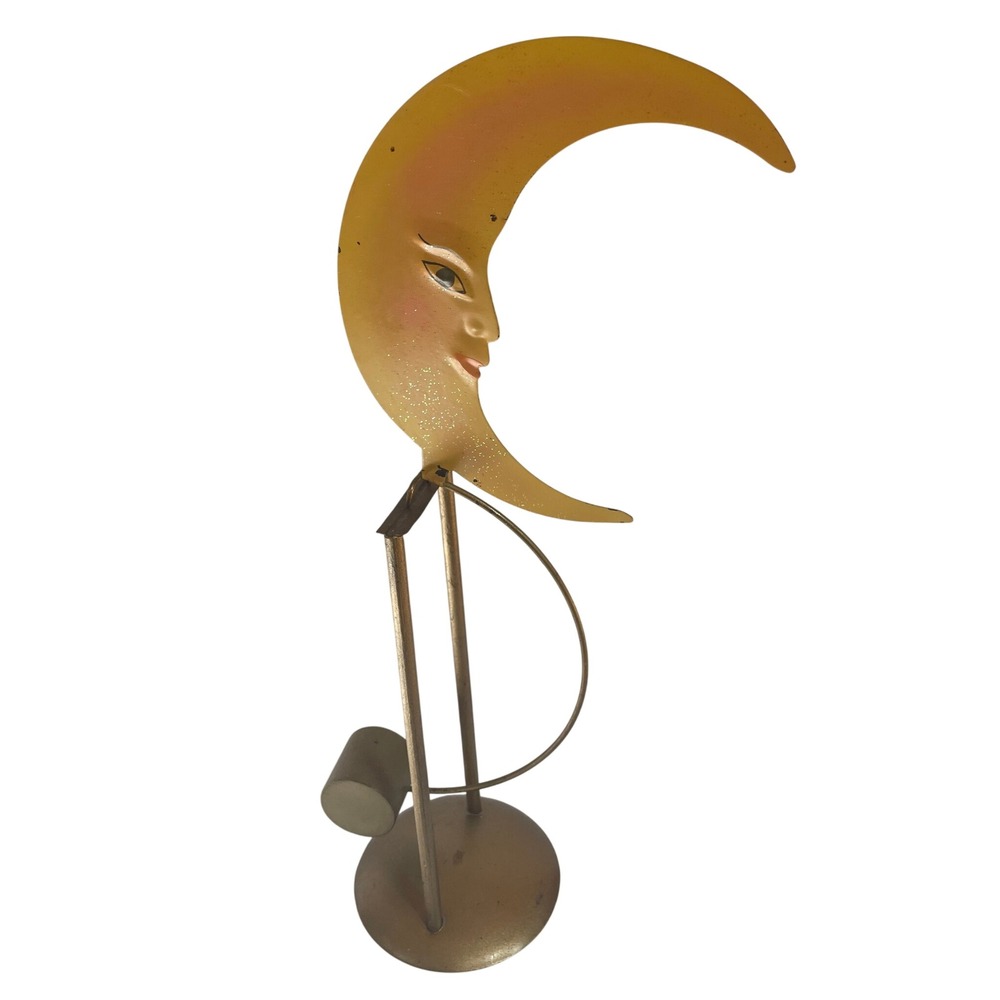Vintage Kinetic Rocking Moon Sculpture Metal Balance Toy Celestial Gold Yellow